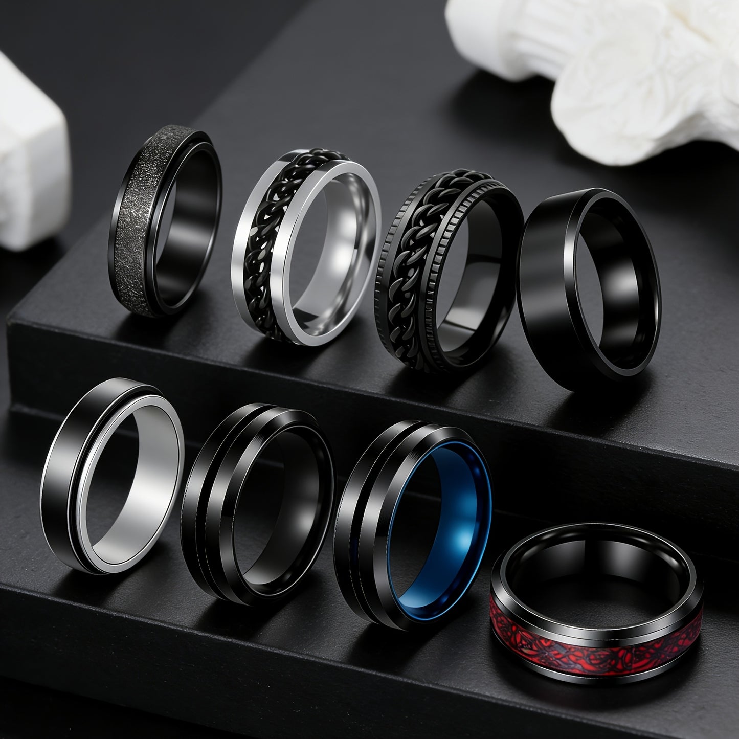 8 201 Stainless Steel Fingertip Rings, Men's Rotating Rings, Cool Rings, Wedding Engagement Rings, Jewelry Set, Size 7-13