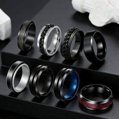 8 201 Stainless Steel Fingertip Rings, Men's Rotating Rings, Cool Rings, Wedding Engagement Rings, Jewelry Set, Size 7-13