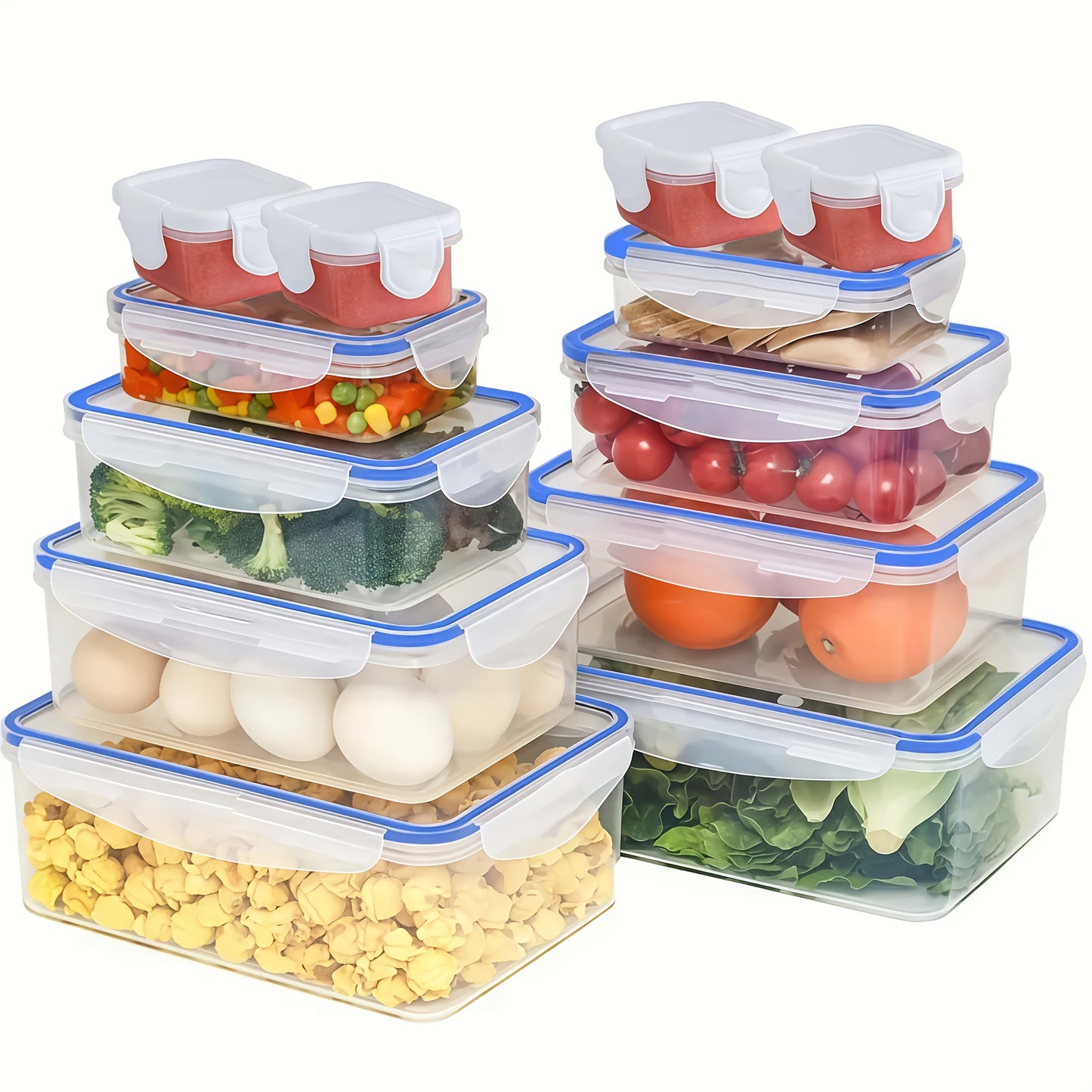 12pcs/24pcs Storage Containers, Available In Five Different Sizes, Made Of Reusable Sealed PP Material With A Buckle Design, Suitable For Storing Fruits, Vegetables, Salads, Pasta, Meats, Bento, Lunches