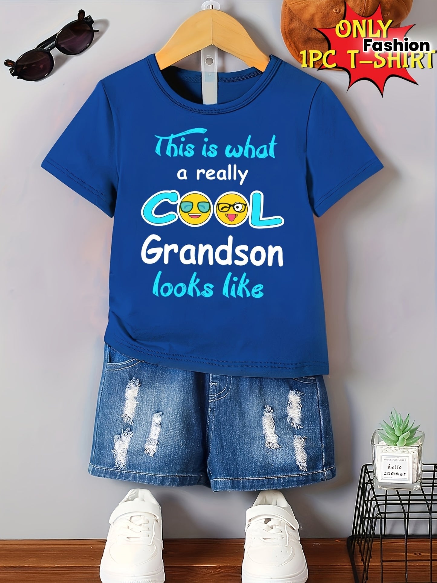 Summer Boys' Fashion Short-Sleeved T-Shirt "THIS IS WHAT A REALLY COOL GRANDSON LOOKS LIKE" with English Letter Elements Print
