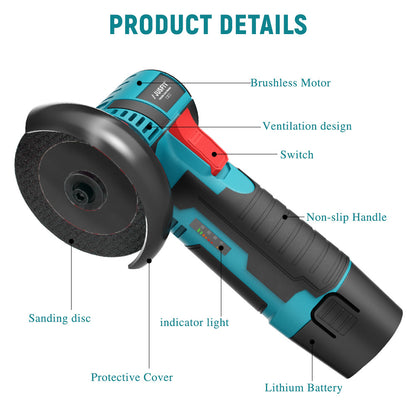 Powerful Cordless Angle Grinder - 2 Batteries, Battery Rechargeable, home DIY wood and metal grinding and polishing, Electric Multifunctional Polishing Grinding Machine, Mini Cordless Tool, Rust Removal, Ideal for Birthday Gift Automobile (Warning for Mul