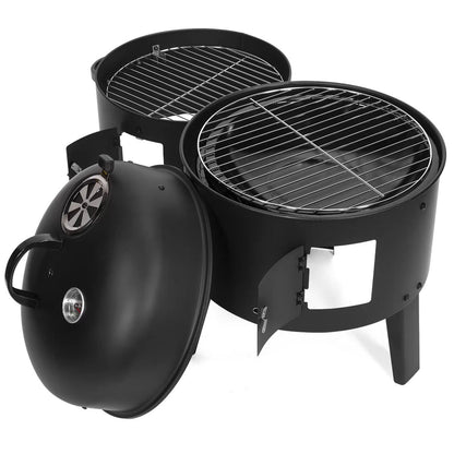 1pc Black 40x84cm Dual Access Outdoor Smoke Grill with 37cm Diameter, Perfect for Party, Family Dinner, and Outdoor BBQ – Durable Iron Construction, Efficient Heat Distribution, Convenient Charcoal Addition, Versatile Smoking Grill | Dual Access Grill | E