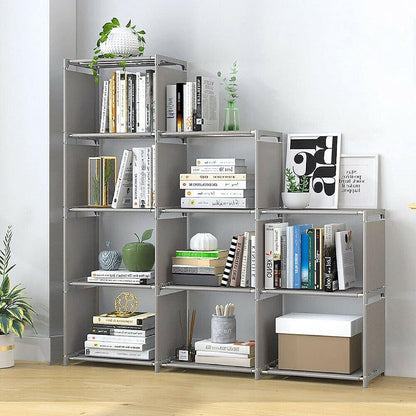 9 Cube Bookcase Ladder Cube Shelving Unit Bookshelf Cube Shelves Under Stairs Storage Unit Cube Storage Organiser For Living Room Bedroom Books Toys Clothes Tools Grey