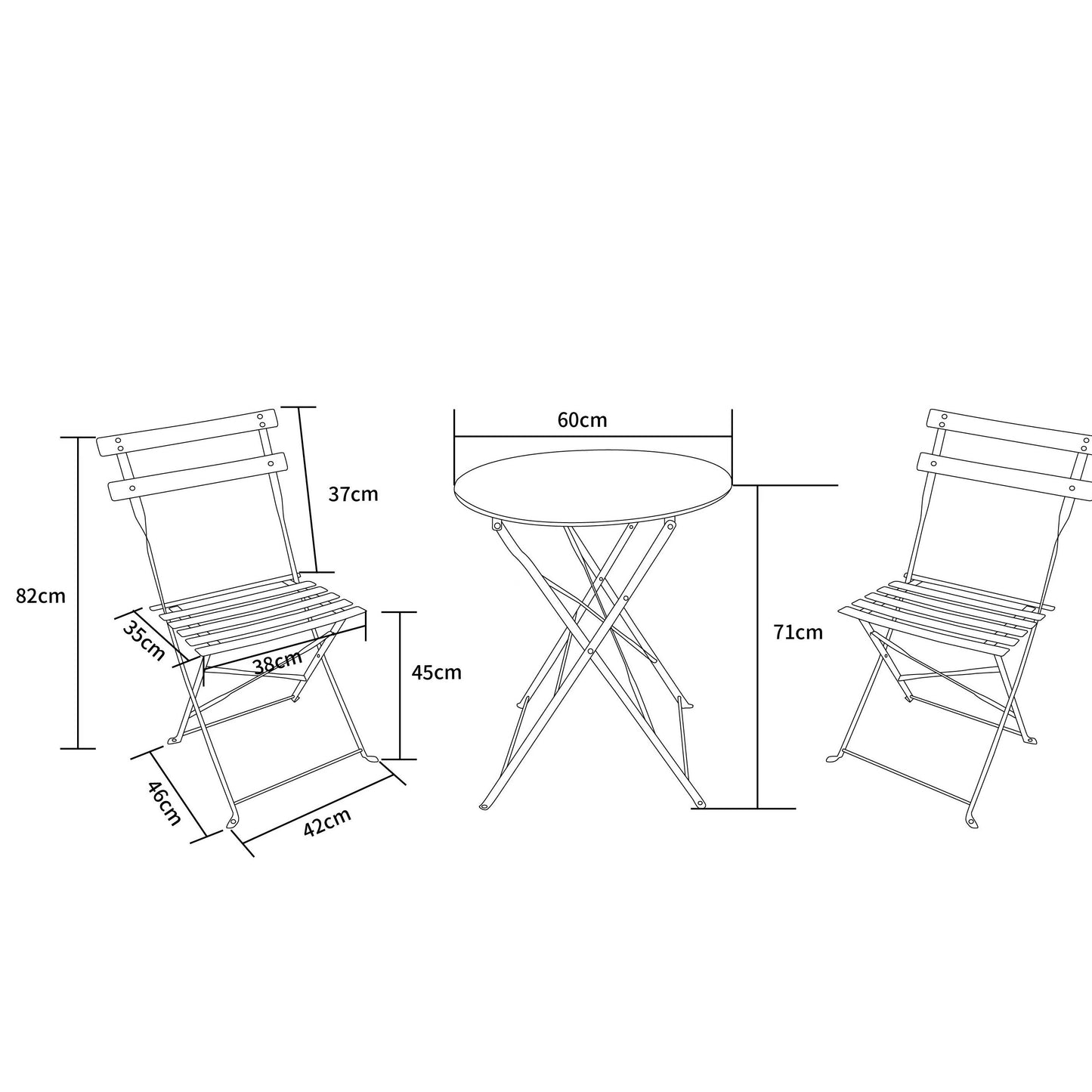 MOF 3-Piece Folding Bistro Set, Outdoor Garden Metal Table and Chairs, Powder-Coated Steel, 4 Colours Available
