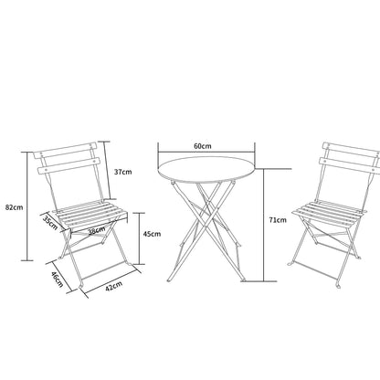 MOF 3-Piece Folding Bistro Set, Outdoor Garden Metal Table and Chairs, Powder-Coated Steel, 4 Colours Available