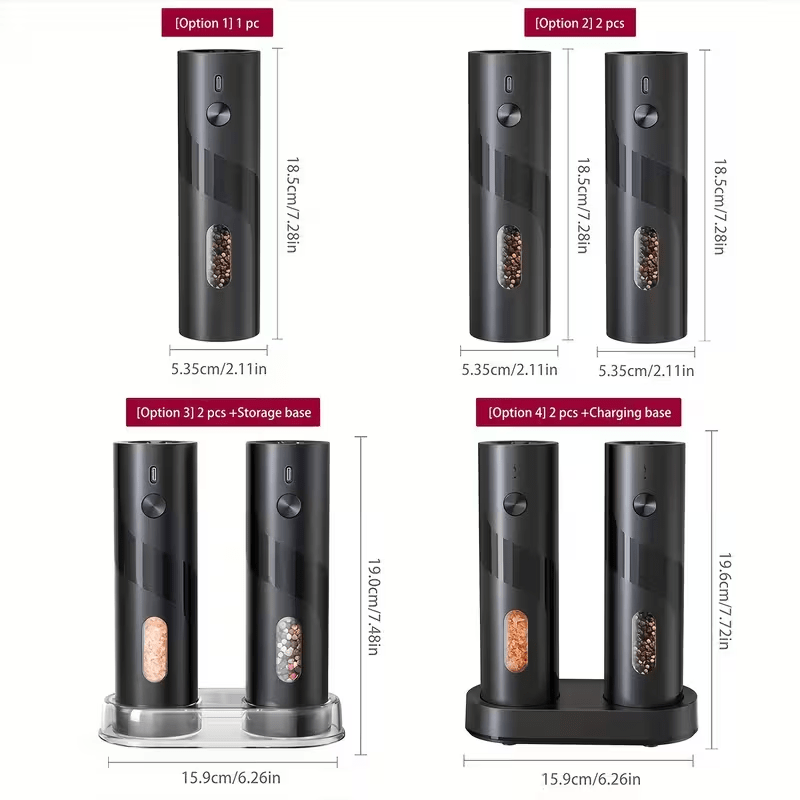 2pcs Rechargeable Electric Salt and Pepper Grinder, Automatic Salt & Pepper Mills Set with LED Light, Adjustable Coarseness, 110ml Large Capacity for Home, Kitchen Bbq, Restaurant, Outdoor, Wedding Gift