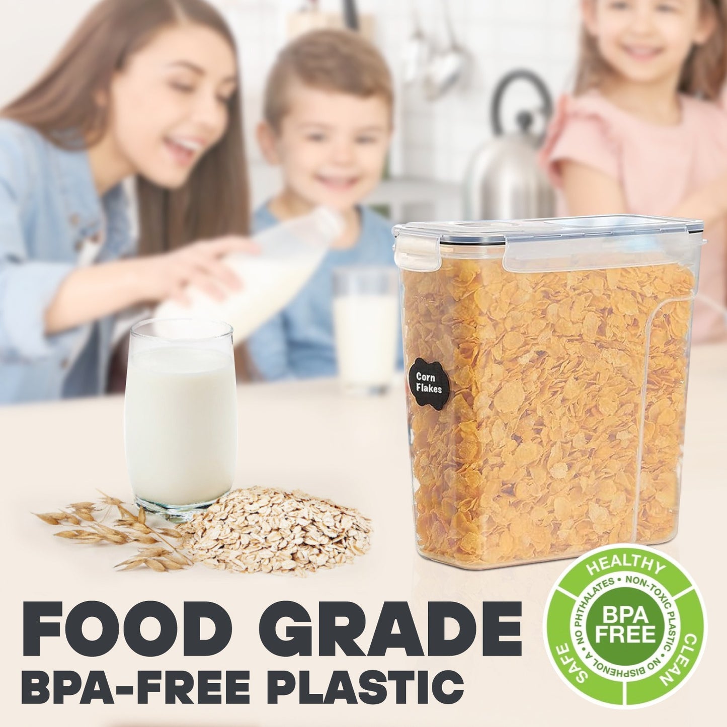 Taylor & Brown Cereal Storage Containers | Set of 4 | Practical Plastic Food Dispenser | Food Grade and BPA Free | Durable and Easy to Use | Ideal for Cornflakes, Flour Storage