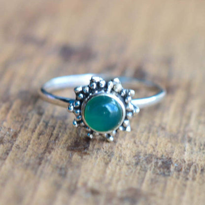 925 Sterling Silver Natural Opal / Labradorite /Moonstone/Labradorite/Amethyst /Turquoise/Chalcedony/Tigers Eye Round Flower Ring