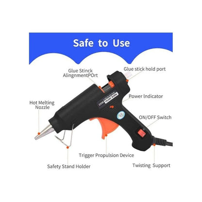 Hot Glue Gun 20W with 50 Glue Sticks UK Plug Electric Trigger Melt Adhesive for Crafts DIY Wood Fabric Glass Repairs