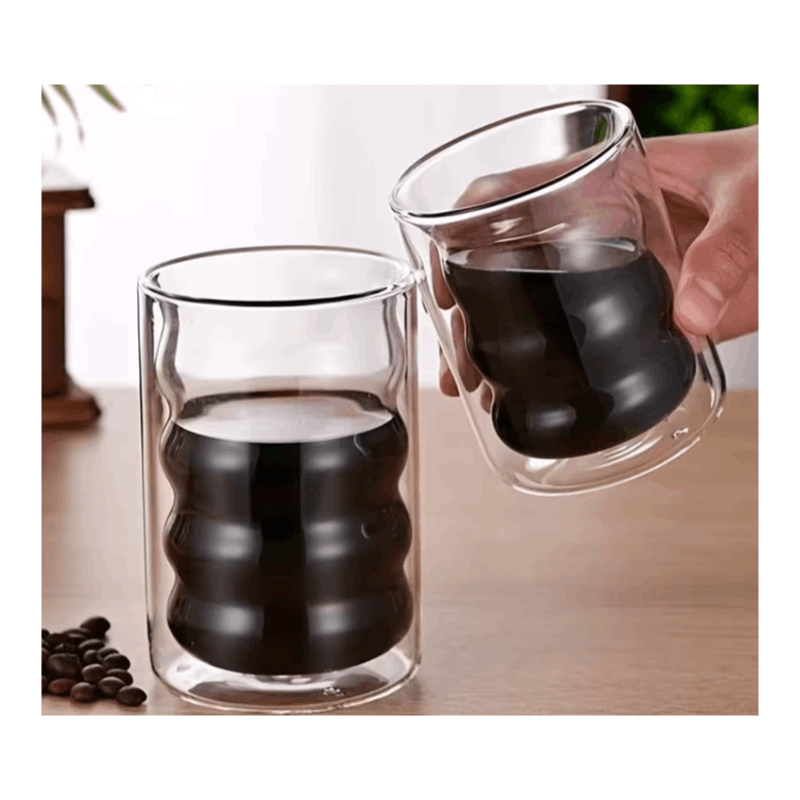 6pcs - 350ml, Latte Mocha, Double-Wall Heat-Resistant Glass Cappuccino, Latte, Tea, Coffee, Milk, Juice, Beer, Dual-Layer No-Handle Glass Cup with Built-In Spiral Lid, Perfect for Hot Beverages, Beverage Glassware, Sophisticated Drinkware, Heatresistant G