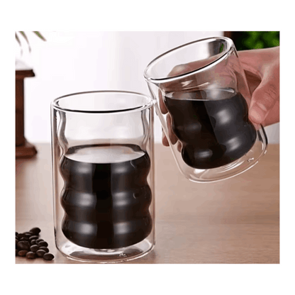 6pcs - 350ml, Latte Mocha, Double-Wall Heat-Resistant Glass Cappuccino, Latte, Tea, Coffee, Milk, Juice, Beer, Dual-Layer No-Handle Glass Cup with Built-In Spiral Lid, Perfect for Hot Beverages, Beverage Glassware, Sophisticated Drinkware, Heatresistant G