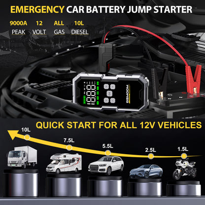 12V Car Jump Starter 9000A Peak Auto Battery Booster Pack Power Bank 21800mAh/26800mAh, Jump Box With LED Light LCD Screen (Up To All Gas Or 10, 0L Diesel Engine)