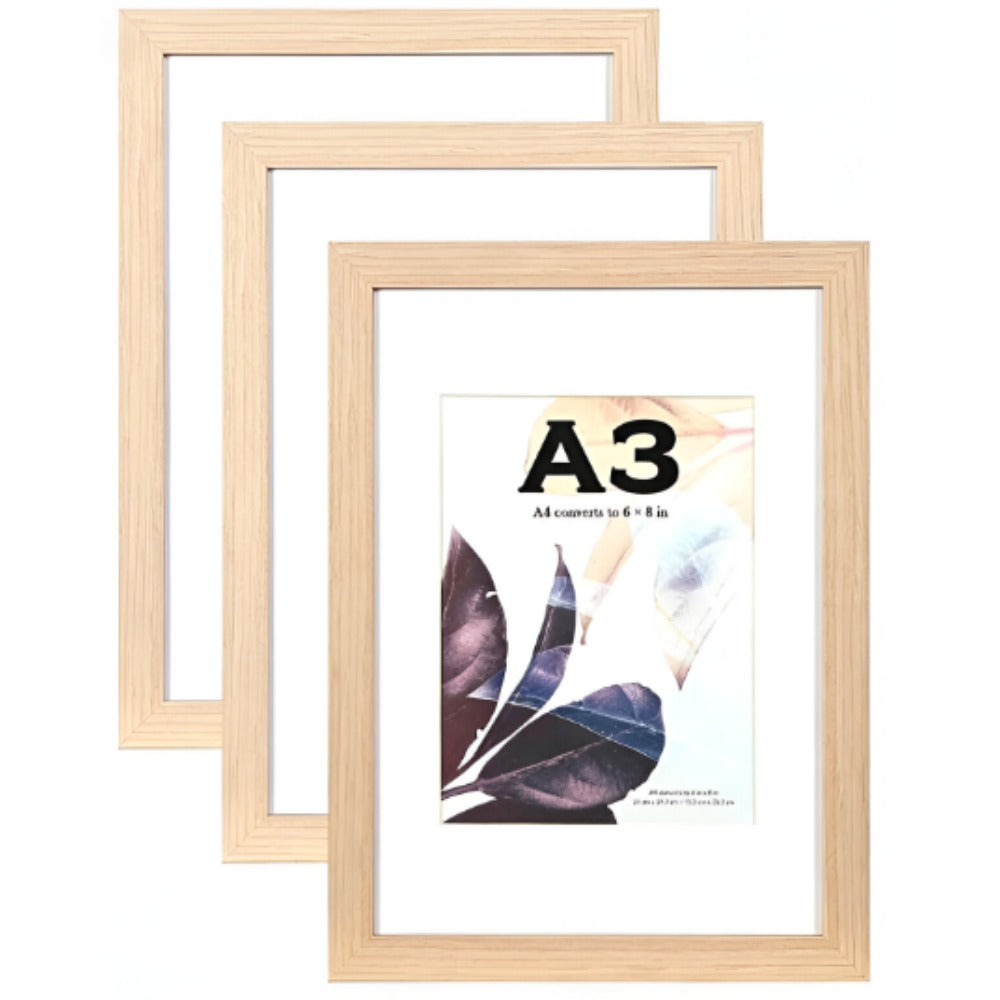 Set of 3 Wooden A3 Picture Frames with Mount, Freestanding & Wall Mountable, Ideal for Posters, Certificates, Photos