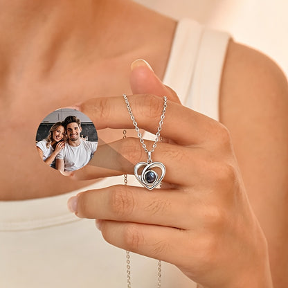 Stainless Steel Custom Photo Necklace 304 304 304 304 Personalized Heart Projection Pendant Daily Wear Unisex Couple Necklaces Anniversary Gift for Her Luxury Wedding Jewelry Birthday Gift for Boyfriend Graduation Valentine's Day