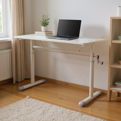 Premium Manual Adjustable Desk 60-90cm - Ergonomic Workstation with Crank Handle & Reinforced Base, Gaming & Home Office Desk, White Compact Study Table (Easy Assembly)
