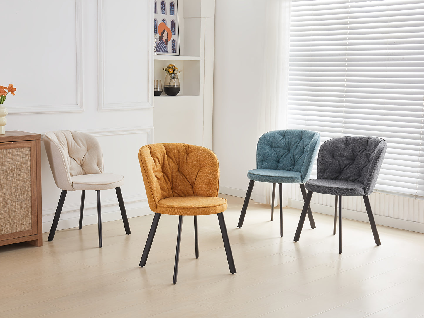[Modern Fabric Dining Chairs] Set of 2/4 Modern Fabric Dining Chairs | Upholstered High Back with Padded Seat, Sturdy Black Tube Legs - Comfy Kitchen Chairs for Dining Room, Lounge, or Bedroom