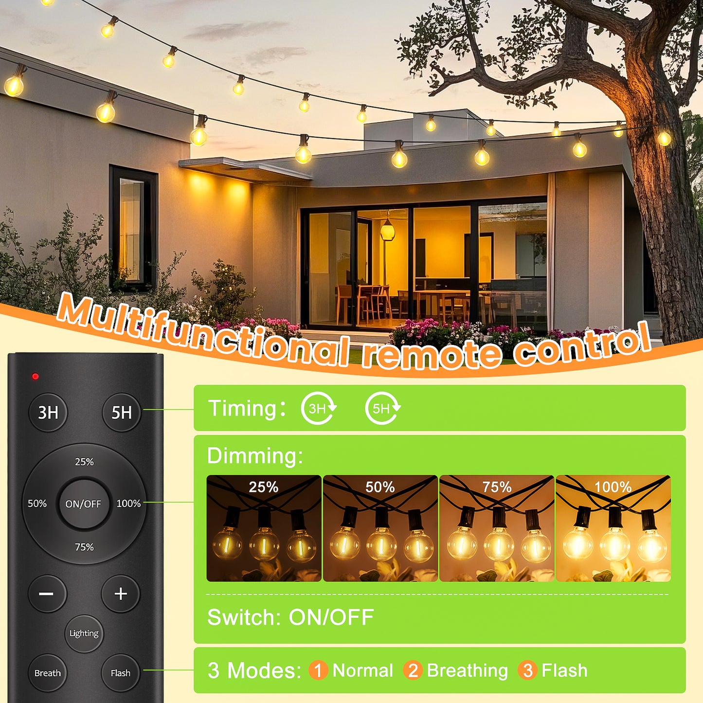 Outdoor Festoon Lights Mains Powered - 100ft LED Garden String Light 30M/20M Dimmable Timer G40 LED Fairy Lights Bulbs Hanging Patio Lighting with Remote Contro, IP65 waterproof, for Balcony Garden Gazebo Patio Awning Wedding Party