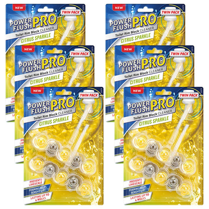 6 Pack Power Toilet Rim Block Cleaner (Twin Pack), Clear Water Toilet Rim Block with Anti-Limescale, Cleaning Foam, Dirt Protection and Extra Freshness