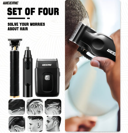 WEEME Hair Clippers 4pcs 3pcs 2pcs Black Golden for Men Professional, Beard Trimmer Kit, Cordless Clippers And Trimmers Set, Electric Razor Shavers And Nose Trimmer, Mens Grooming Kit for Barber, Valentines Day for Him Father'S Day Gift for Men