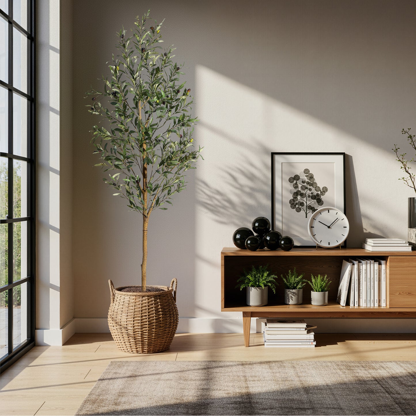 6FT/180cm Artificial Olive Tree Artificial Plant Large Artificial Plant Decoration Indoor Outdoor Home Office Kitchen Living Room Patio Garden Modern Decoration Best for Promotional Housewarming Halloween, Christmas Gift for Keeping Birds and Cats and Oth