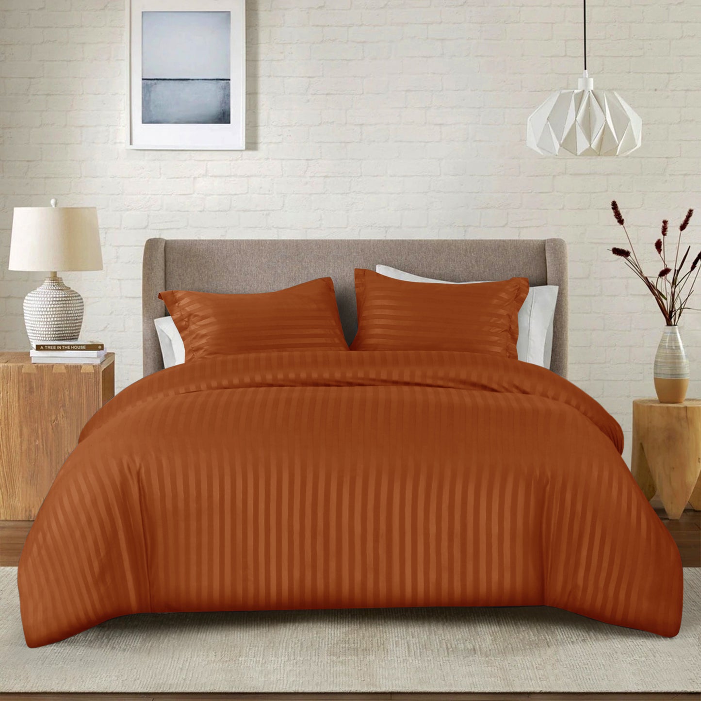 Premium Hotel Quality Satin Stripe Duvet Cover Set Double with Pillowcases | Reversible Soft Quilt Bedding | Easy Care Breathable Luxury Quilt Cover