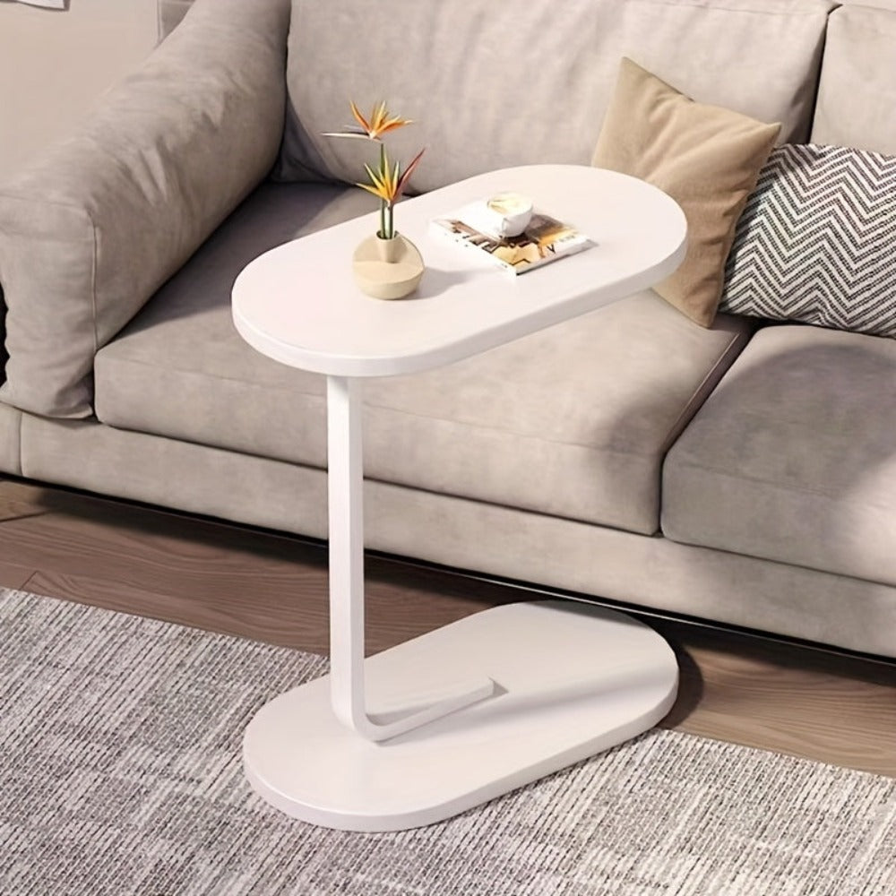C Shaped Sofa Side Table Slide Under Couch End Table, Industrial Snack Laptop Desk with Sturdy Metal Frame & Wood Top, Space Saving Bedside Coffee Table for Living Room, Bedroom & Study