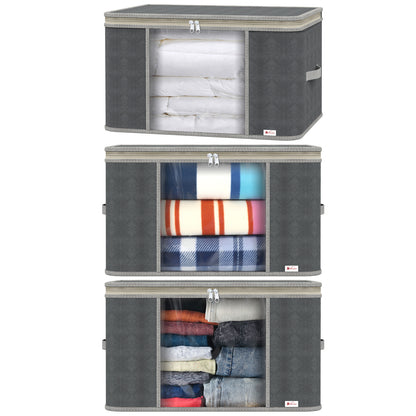 Vinsani 3pcs Deluxe Clothes Storage Bags Organizer Large Capacity Double Zipper, Moisture-Proof Big Clear Windows Perfect Space for Clothes, Beddings, Blankets and Duvet