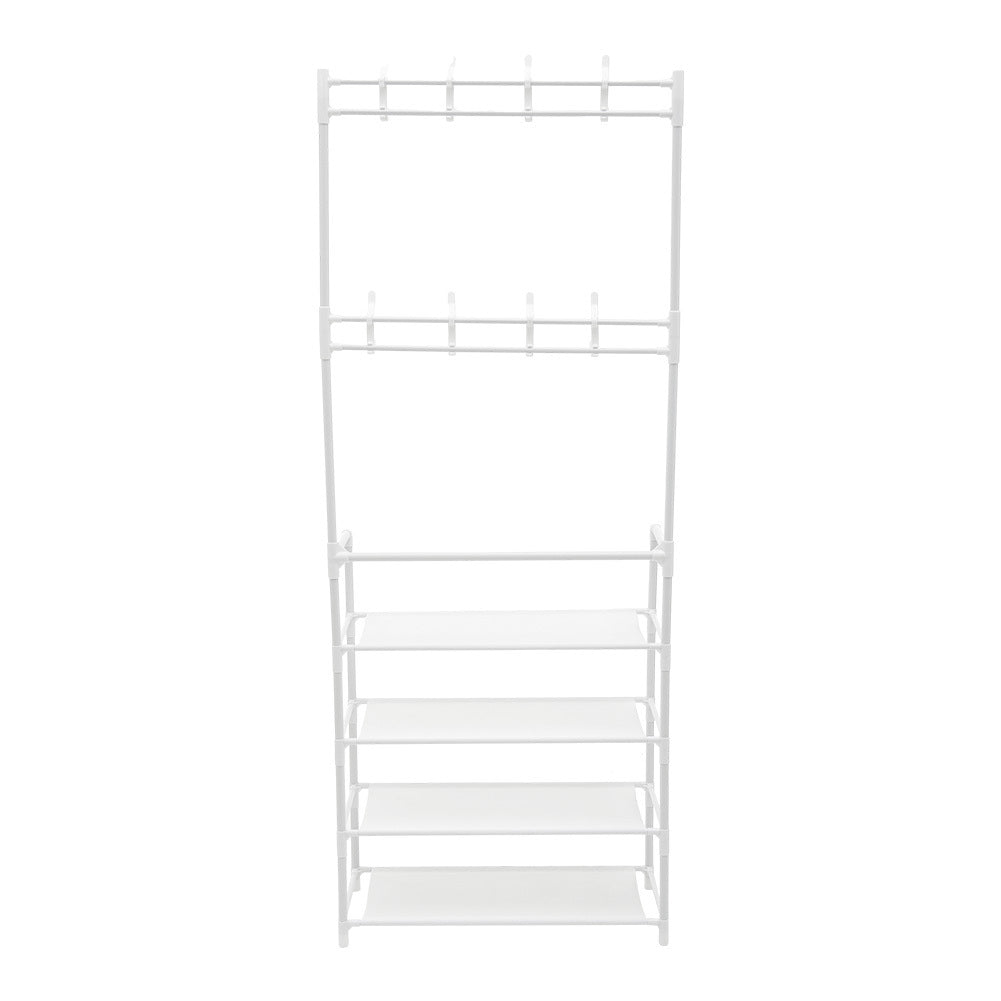 Metal Clothing Rail Rack, Multi Fucntional Coat Hat Stand With Shoe Rack Non Woven Fabric Shelves, Entryway Hall Tree with Bench and Shoe Storage Clothes Rack Hanging Rail Coat Hanger Home Freestanding Coat Rack Hanging Clothes Rack for Clothes, Coats, Sk