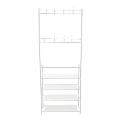 Metal Clothing Rail Rack, Multi Fucntional Coat Hat Stand With Shoe Rack Non Woven Fabric Shelves, Entryway Hall Tree with Bench and Shoe Storage Clothes Rack Hanging Rail Coat Hanger Home Freestanding Coat Rack Hanging Clothes Rack for Clothes, Coats, Sk