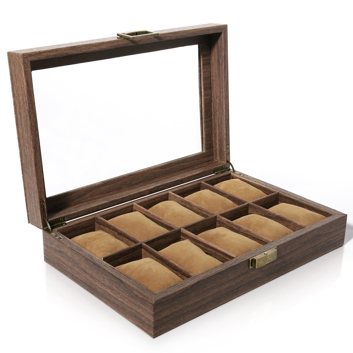 Uten Watch Box 10 Slots, Watch Case with Glass Lid, Watch Display Storage Box for Men and Women, Removable Watch Pillows, PU leather