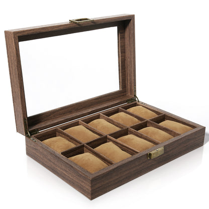 Uten Watch Box 10 Slots, Watch Case with Glass Lid, Watch Display Storage Box for Men and Women, Removable Watch Pillows, PU leather