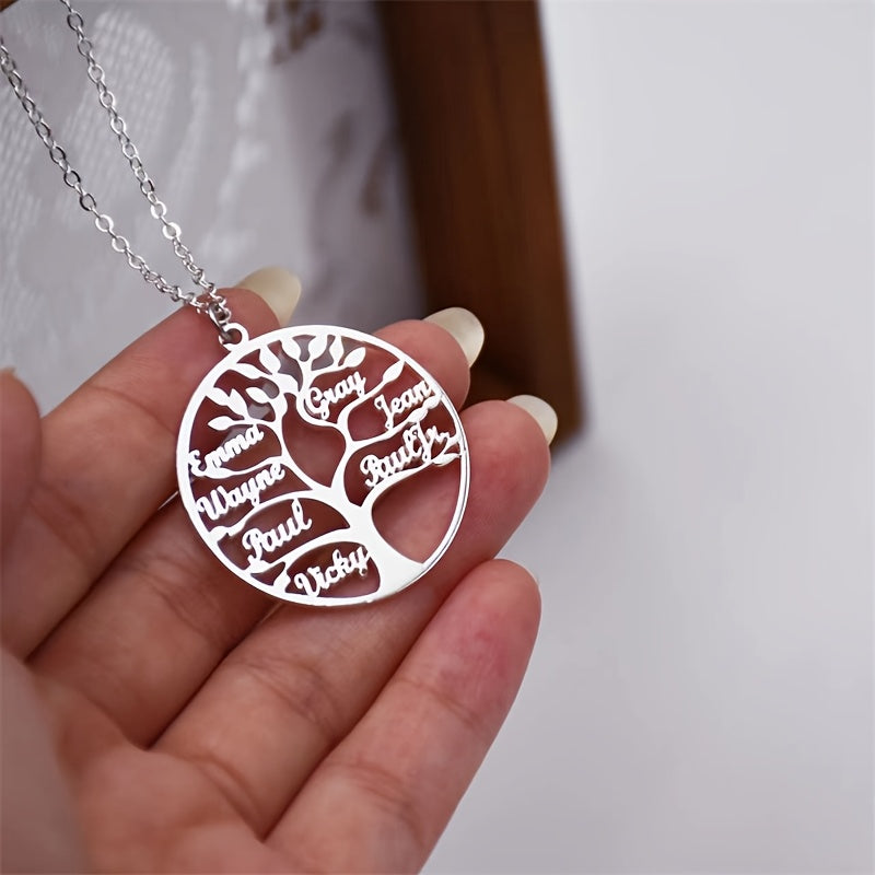 [Custom Tree of Life] 304L Stainless Steel Custom Tree of Life Necklace | Engraved with 1-8 Names | Family Name Jewelry Gift for Wives, Mothers, Grandmothers