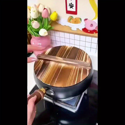 Professional Handmade Cast Iron Dutch Wok - Uncoated, Wooden Lid, Multi-Purpose Wok, Frying Pan Stock Pot Anti-Splatter Oven & All Stove Compatible Durable, Even Heating for Healthy