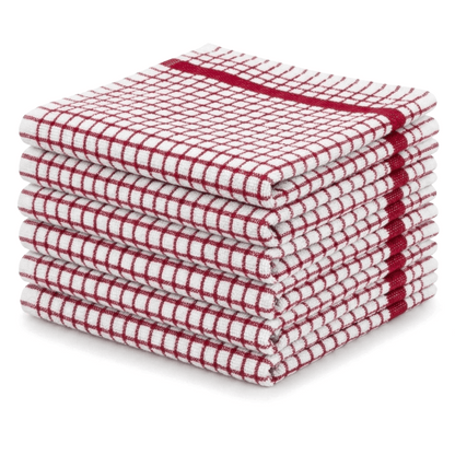 Pack of 6 Large Tea Towels 40x60cm – 100% Cotton Luxury Check Soft Kitchen Towels – Highly Absorbent Dish Cloths – Durable Washable Tea Towels for Drying Dishes, Cleaning, Cooking, Household, Restaurant, Bar, Café, Catering, Commercial & Professional Kitc