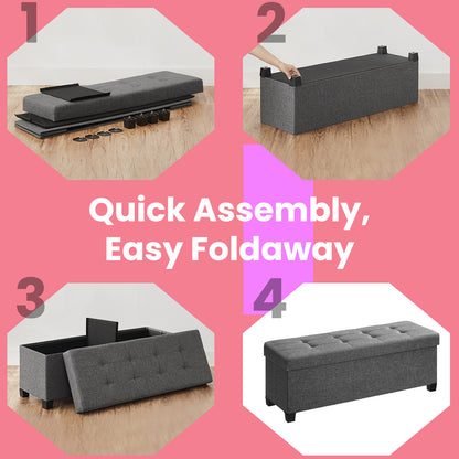 Storage Ottoman Bench, Foldable Foot Rest with Plastic Legs, 38 x 110 x 40 cm, End of Bed Bench, for Living Room, Bedroom