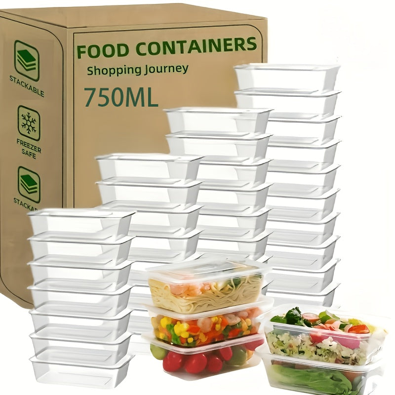40/60/100pcs 750ml Disposable Food Containers (with Lids) - Food Storage Containers - Microwaveable, Refrigeratable, Dishwasher-safe, Perfect for Salads, Fruits, Vegetables, Lunch Boxes | Sealed Storage | Leak-proof Design | Food Storage Box
