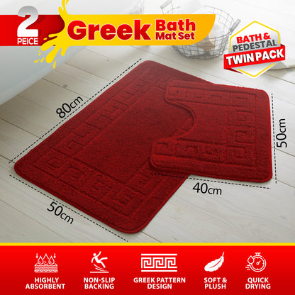 GC GAVENO CAVAILIA 2 Piece Greek Pattern Bathroom Mat Set | Soft & Plush 100% Polyester Bath Mat and Pedestal Rug | Non-Slip Backing, Highly Absorbent, Quick Drying |Machine Washable Bathroom Rugs | Ideal for Everyday Use | LOCAL WAREHOUSE | UK BRAND