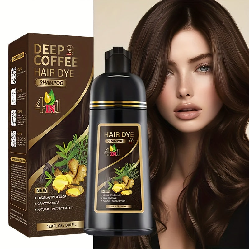 4-Color Hair Dye Shampoo (Black/Coffee/Deep Coffee/Chestnut) - Long-Lasting Gray Coverage & Natural Shine