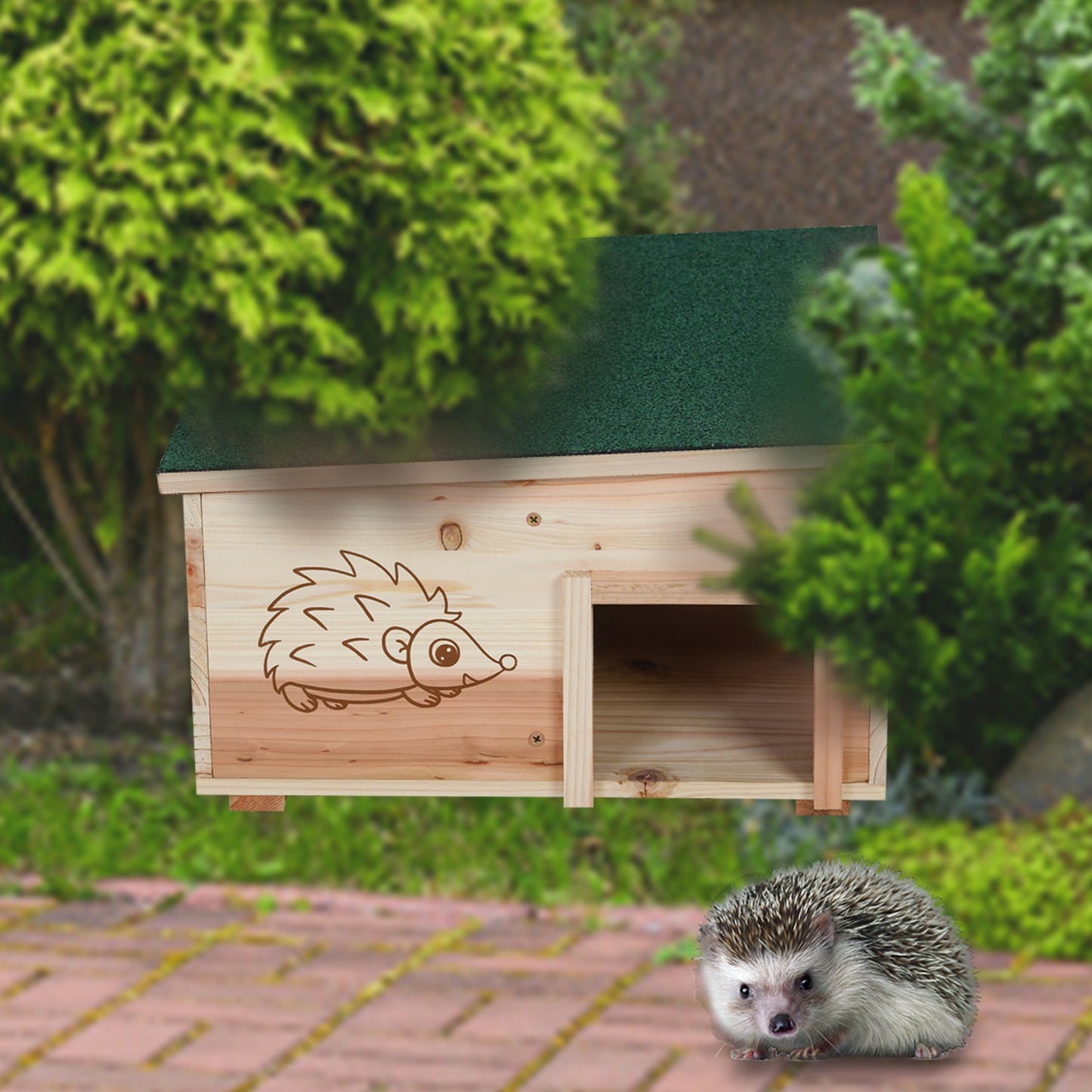 Wooden Hedgehog House: Hedgehog Hamster Habitat Shelter House Garden Nature Hibernation Feeding Box with Removable Roof