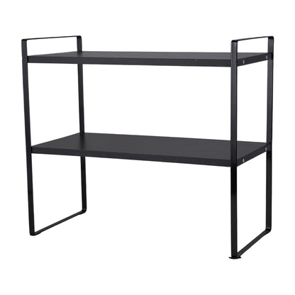 Multi-Tier Storage Rack, Mug Shelves for Desks, Black/White/Natural Wooden and Metal Countertop Organizer Shelf, Display Rack, Perfect for Dormitories Home Office Kitchen Bathroom