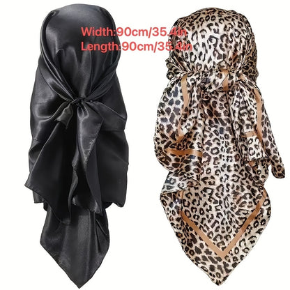 2 PCs 90.17cm Thin Square Scarves Satin Smooth Print Bananas Casual Hair Wraps for Sleeping At Night