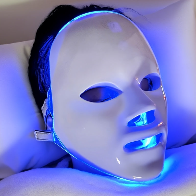 [LED Beauty Mask] 7-Color Facial Mask Device, 60-Bead LED Beauty Mask, 7-In-1 Facial And Neck Care Beauty Instrument, Automatic Care Device with 7 Working Modes, USB Rechargeable, Portable Skincare Equipment, Home Beauty Care Tool