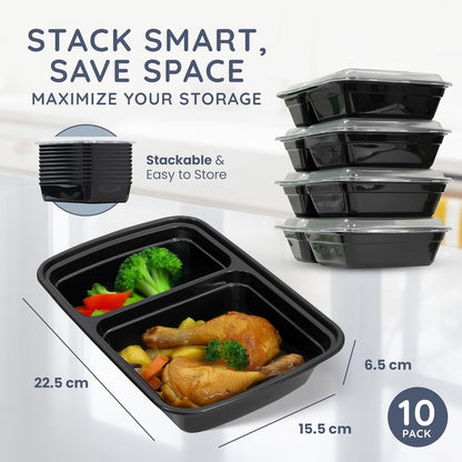 10/20pcs Meal Prep Containers with Lids, Reusable Food Storage Boxes, 1 & 2 Compartment Lunch Boxes, Stackable Plastic Takeaway Containers, Microwave Freezer Dishwasher Safe, Bento Lunch Box Set