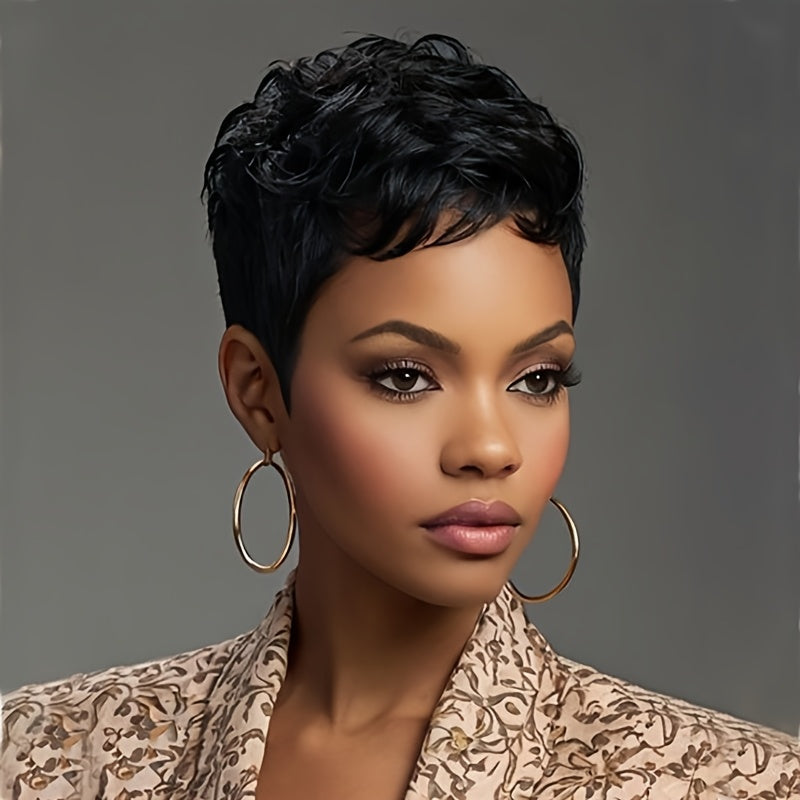 Synthetic Brown Hair Wig Short Pixie Cut Wig Synthetic Hair Wigs for Women Wavy Wigs for Women Short Haircut Wig Wavy Hair Layered Hairstyles for Women Short Pixie Wig for Holiday Party Wig Brown Hair