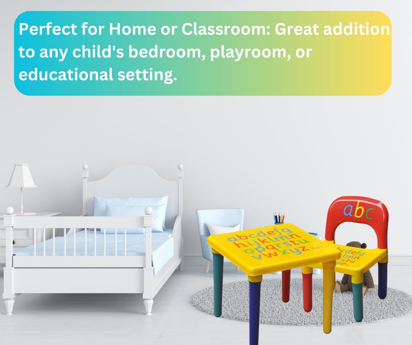 Trendi ABC Alphabet Plastic Table & Chair Set - Vibrant, Durable Kids Furniture for Learning & Play | Toddlers | Multi-Color Plastic Furniture for Kids UK (Red & Blue)