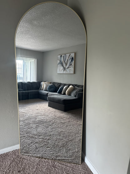 Oversized Full-length Mirror, Arched 180 * 80cm Floor Mirror, with Bracket, Aluminum Alloy Frame Full Body Mirror, Bedroom And Bathroom Wall Mounted Or Standing Against The Wall