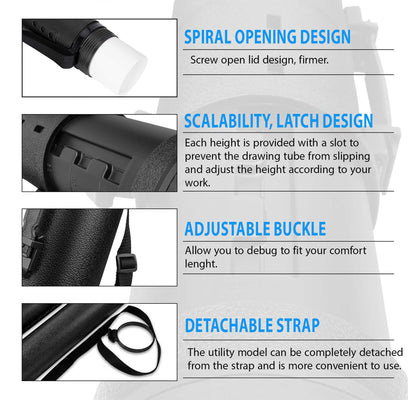 Adjustable Artist Drawing Tube, Telescopic Compact Teletube Storage Carrying Tube for Artworks, Drawing, Flip Chart, Arrow Tubes with a Carry Strap, Black (Small - 112 x 9 cm)
