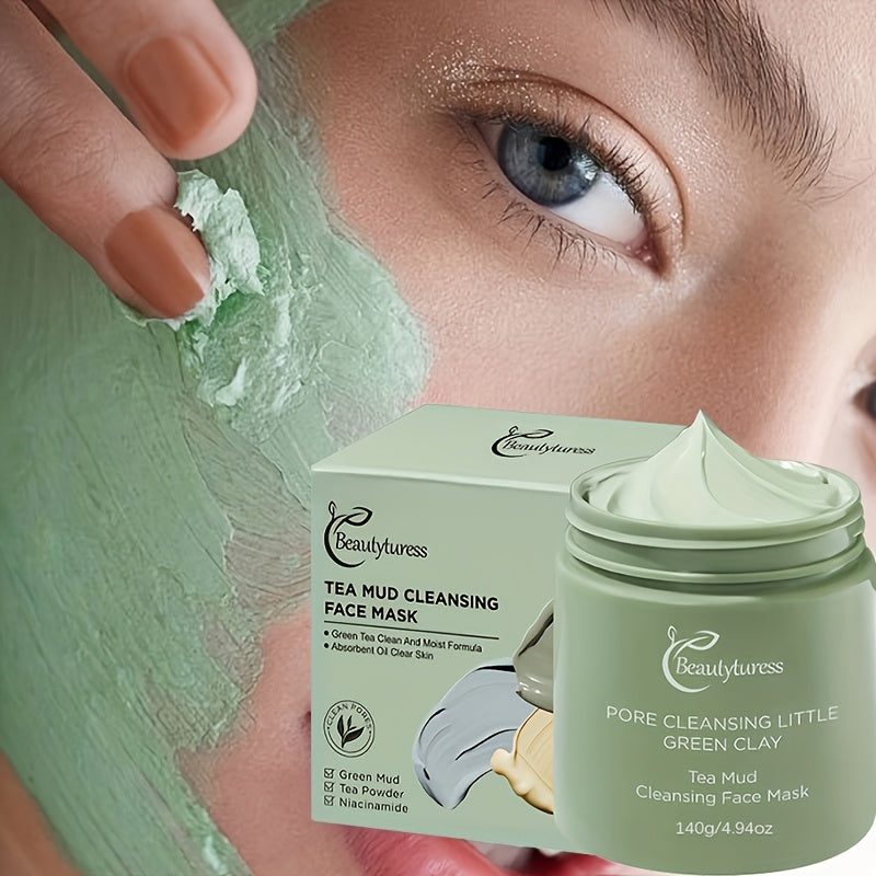 Tea Mud Cleansing Mask - Deep Pore Cleansing, Hydrating with Hyaluronic Acid & Niacinamide, Oil Control, Moisturizing, Fragrance-Free, Latex-Free, Ideal for All Skin Types