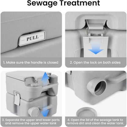 Portable Camping Toilet 20L, Lightweight Outdoor Travel Toilet with Removable Waste Tank, Flushable Portable Potty for Camping, Campervan, Caravan, Boat & RV