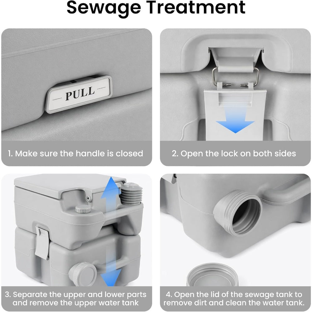 Portable Camping Toilet 20L, Lightweight Outdoor Travel Toilet with Removable Waste Tank, Flushable Portable Potty for Camping, Campervan, Caravan, Boat & RV